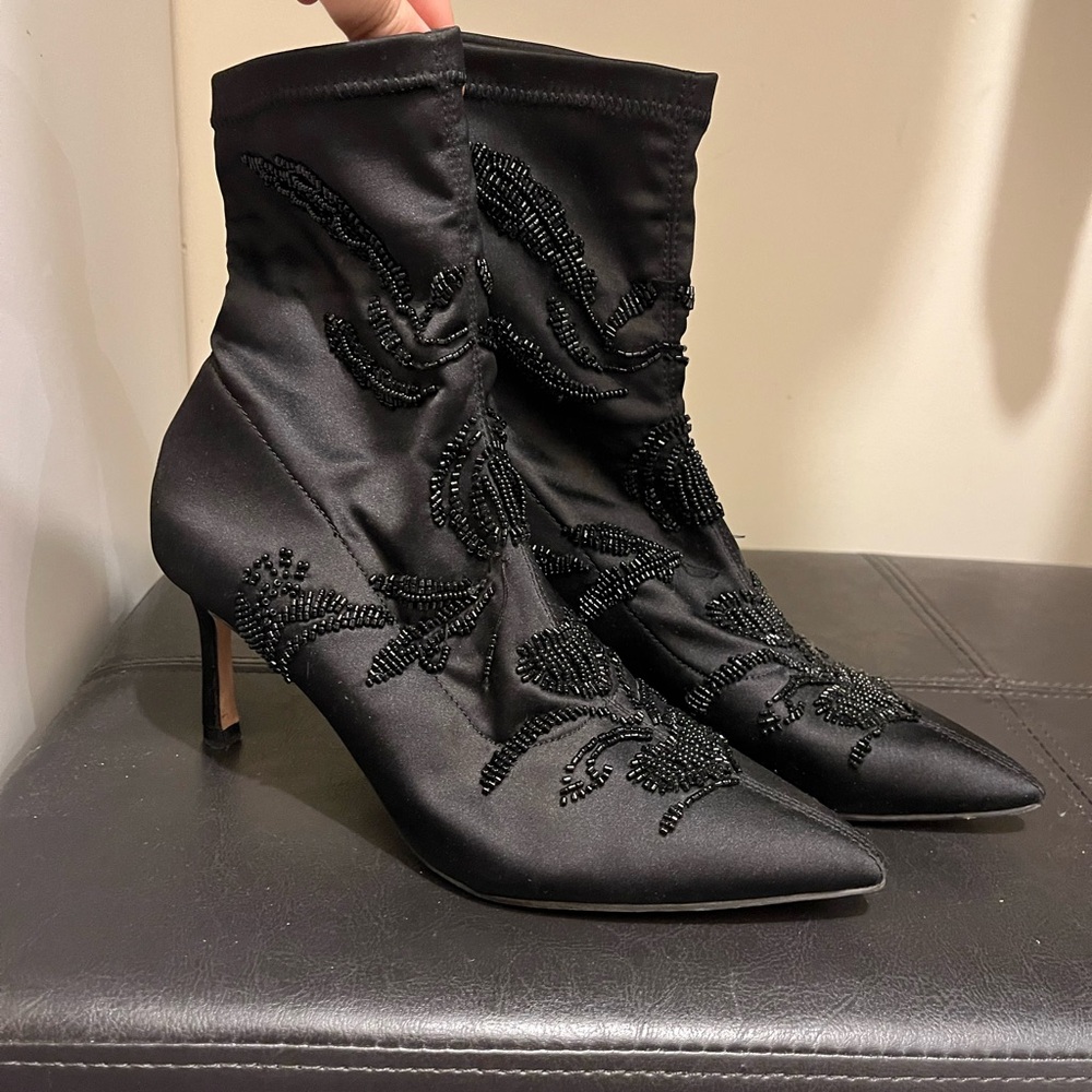 Zara Black Beaded Heeled Boots size 6.5/EU 37